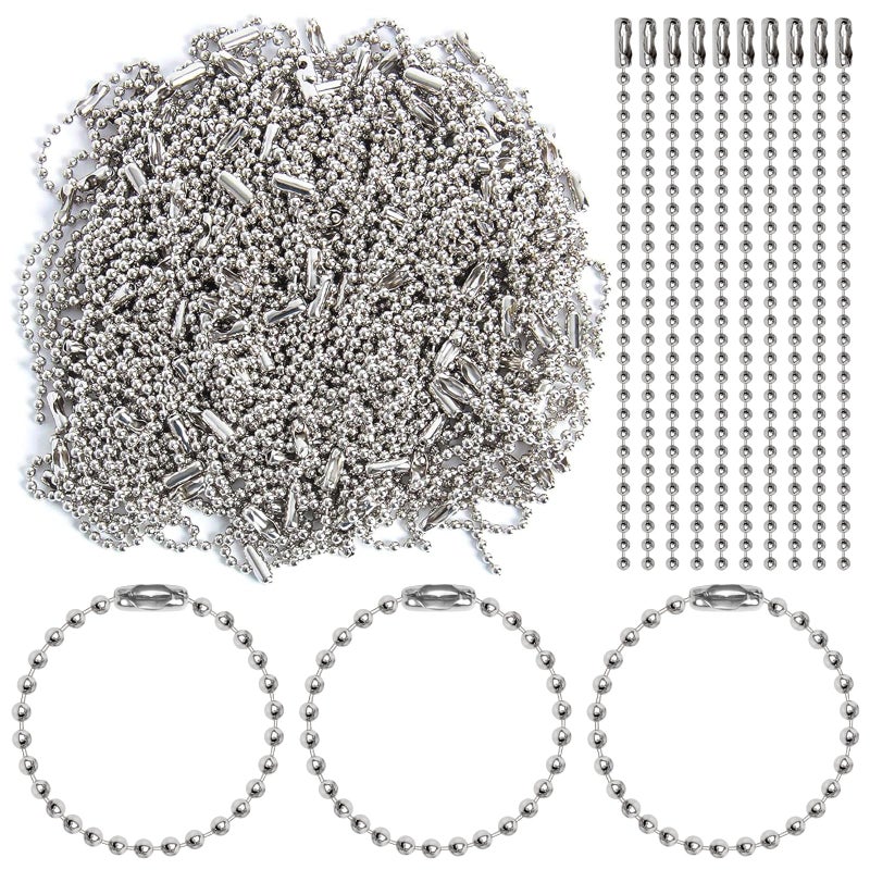 Hapy Shop 200 pcs 100 mm Long Bead Connector Clasp Ball Chains Keychain Tag Keychain Ball Chain 2.4 mm Diameter Adjustable Antiqued Metal Bead Steel Chain - Image 1